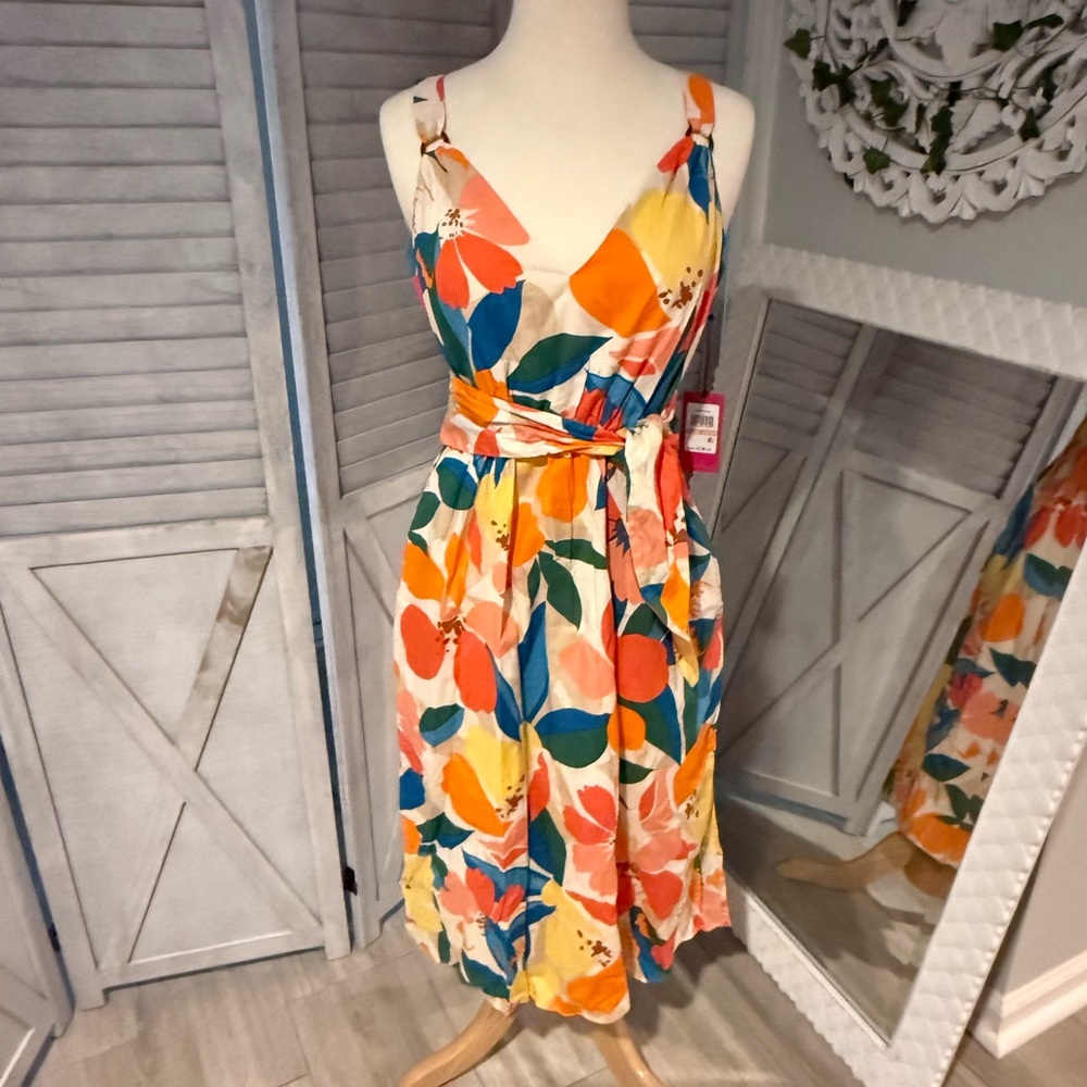Vince Camuto Orange Blue Midi Sundress